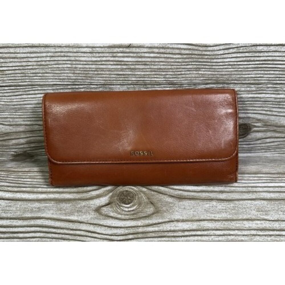 Fossil Brown Cow Hide Leather Cash & Coin Bifold Wallet Coin Purse